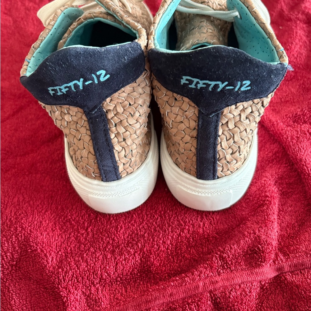 Stylish Tan Woven Leather Women's HiTop Sneakers.  NEVER WORN - Picture 4 of 5